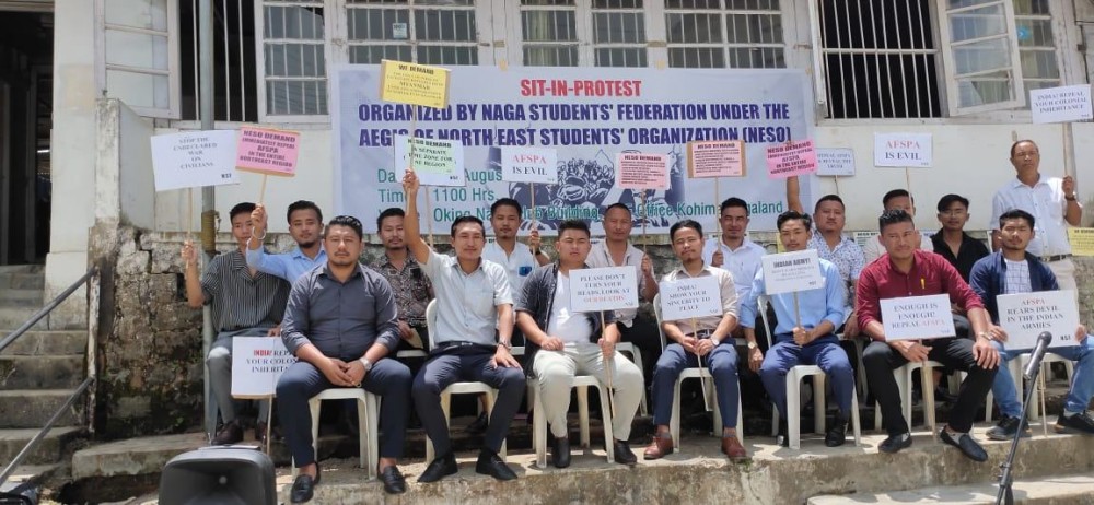 NSF officials during the sit-in protest at Oking, Naga Club building, Kohima on August 17 . (Morung Photo)